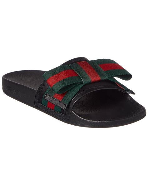 gucci web bow satin & rubber slide